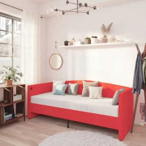 Dormeuse con Materasso USB Rosso Vino in Velluto 90x200 cm