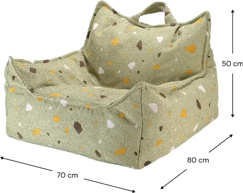 Pouf a sacco per bambini verde con rivestimento in bouclé e ciniglia Terrazzo Chair – Wigiwama