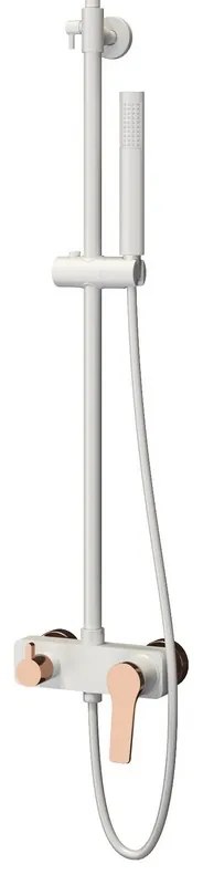 Kamalu - Colonna doccia fissa con deviatore e doccetta finitura bianca con dettagli oro rosa| KAM-KANDA BIANCO-RG