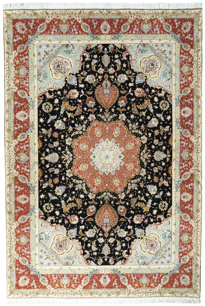 Tabriz Tappeto 170 x 240 Nero (Iran) Annodato A Mano