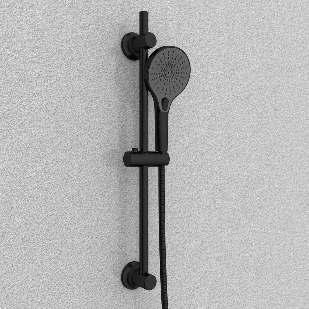 Asta per doccia senza foratura nera in acciaio inox con supporto scorrevole 70 cm – Wenko