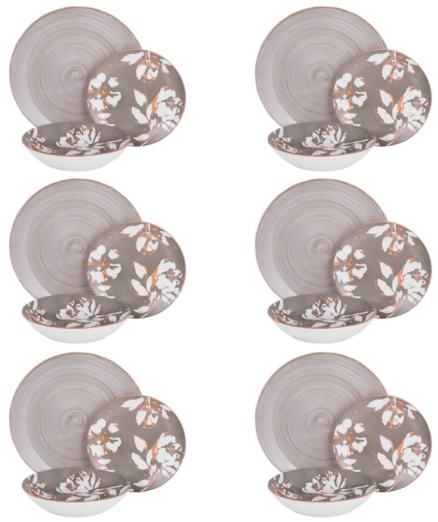 Servizio 18 piatti porcellana grigio fiori Antea