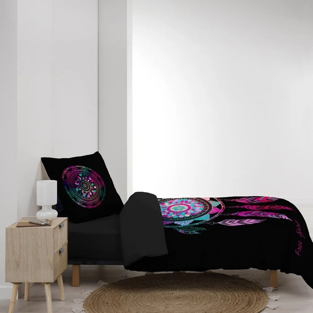 Set copripiumino e federa nero in cotone per letto singolo 140x200 cm Porte Bonheur – douceur d'intérieur