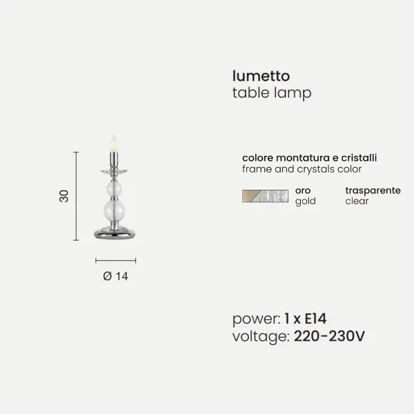 Lampada da tavolo VIVALDI 14x30 cm in vetro lavorato a mano Oro