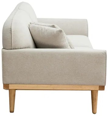 Divano scandinavo 3 posti in tessuto effetto velluto testurizzato beige e legno chiaro FREEMA