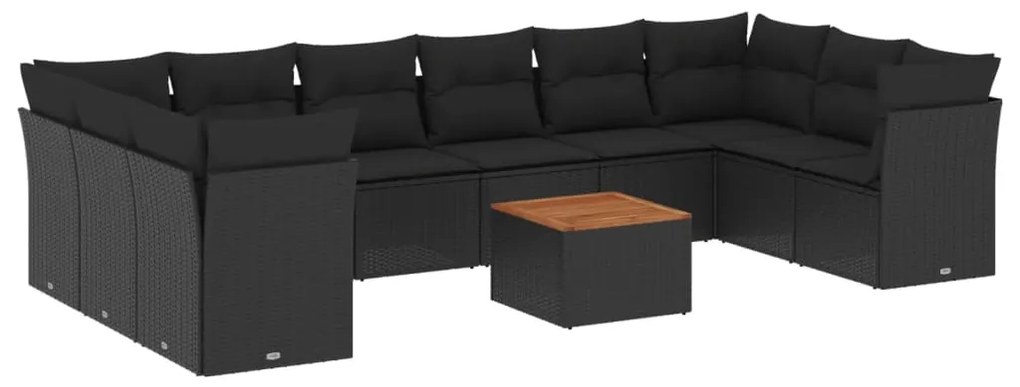 Set Divani da Giardino 11 pz con Cuscini in Polyrattan Nero