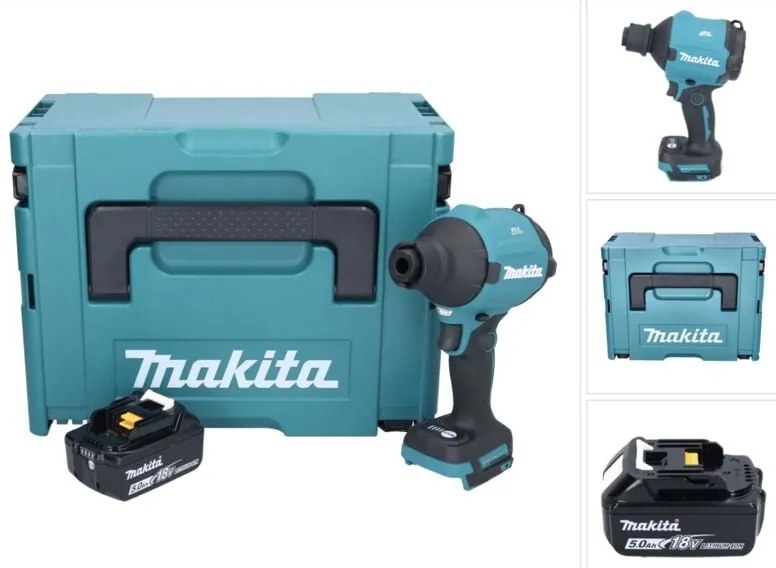 Soffiatore a batteria senza spazzole Makita DAS180T1J 18V + 1x batteria 5.0Ah + valigetta Makpac - senza caricabatterie