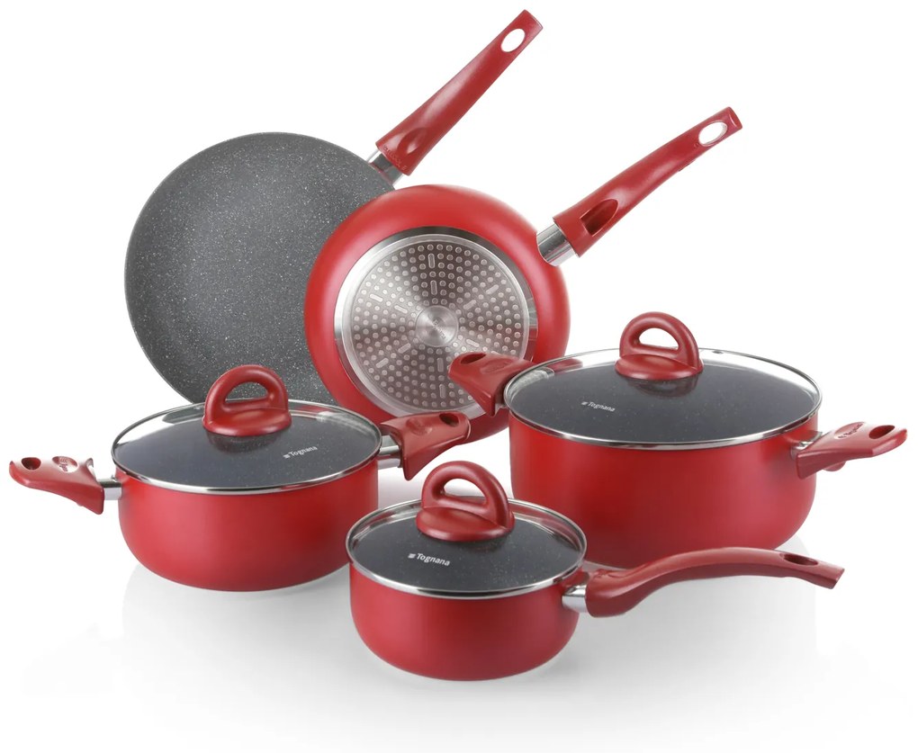 Batteria 8 pentole rosse Tognana Gran Cucina Rock in red