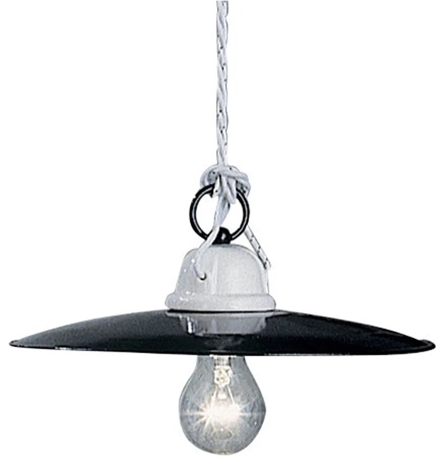 Lampadario Industrial Potenza Ferro E Ceramica Nero Diam. 25Cm 1 Luce E27