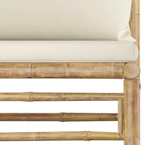 Set Salotto da Giardino 6pz con Cuscini Bianco Crema in Bambù