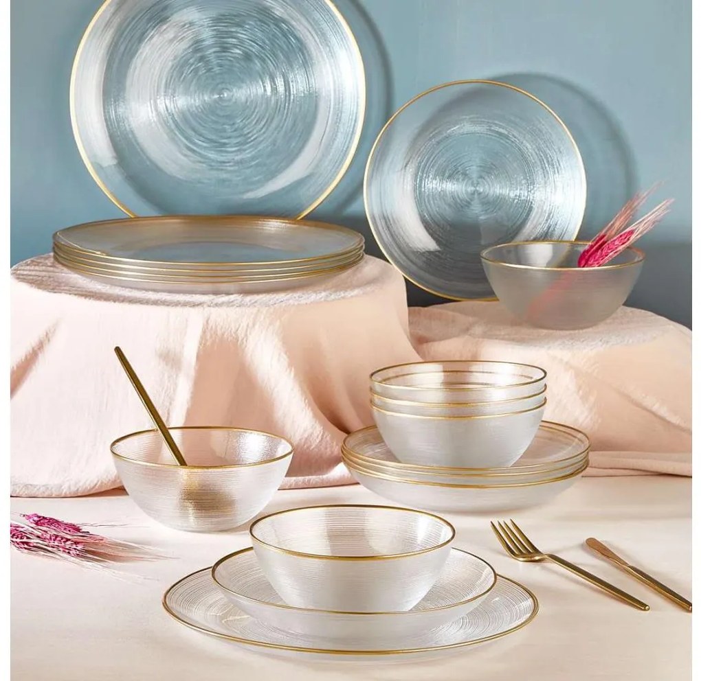 Set da tavola 18 pezzi trasparente/oro/vetro