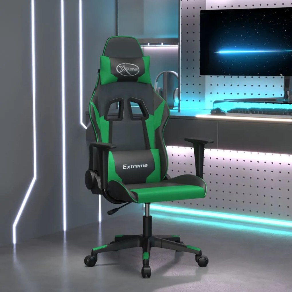 Sedia da gaming nera e verde in similpelle