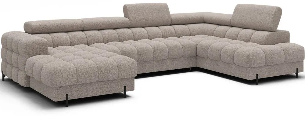 Divano angolare beige allungabile (con penisola a destra/a U) con rivestimento in bouclé Feraria – ELTAP