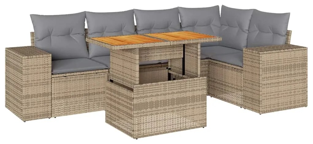 Set divano da giardino 6 pz con cuscini beige in polyrattan