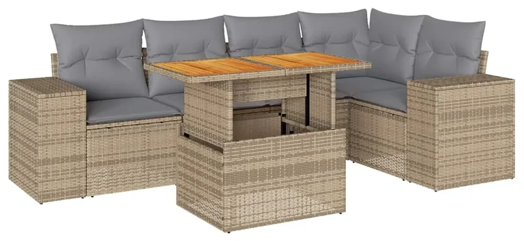 Set divano da giardino 6 pz con cuscini beige in polyrattan