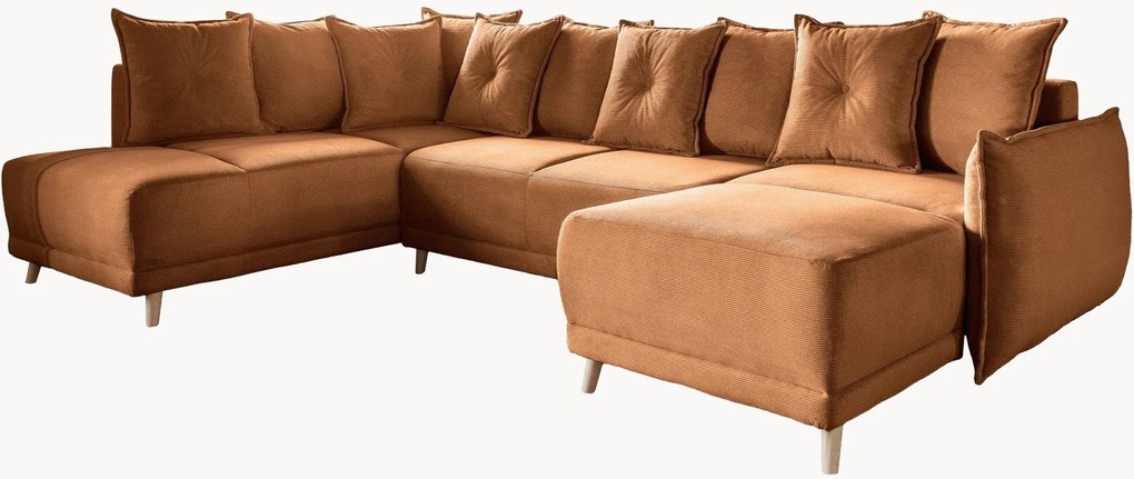 Divano angolare panoramico 8 posti in velluto a coste con contenitore Lazy Lukka