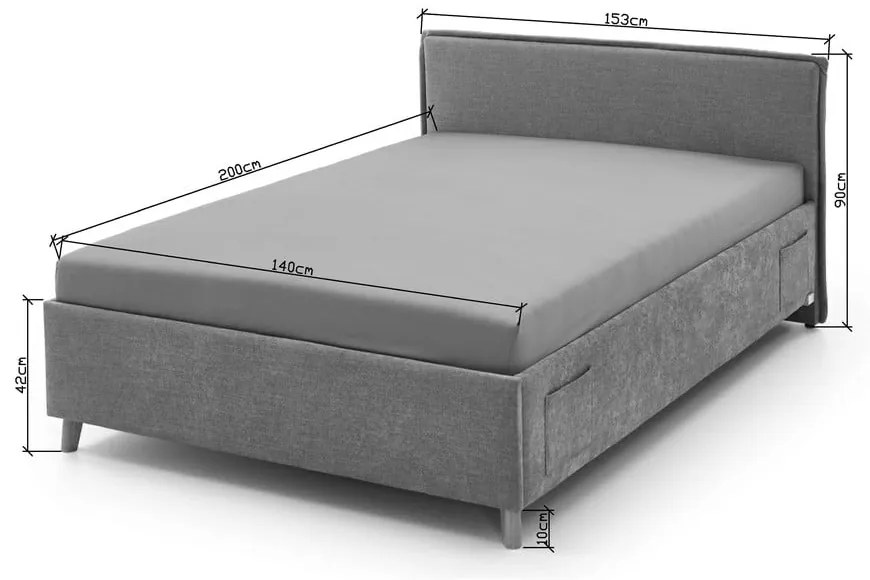 Letto da bambini grigio imbottito con contenitore con rete inclusa 140x200 cm Fun – Meise Möbel