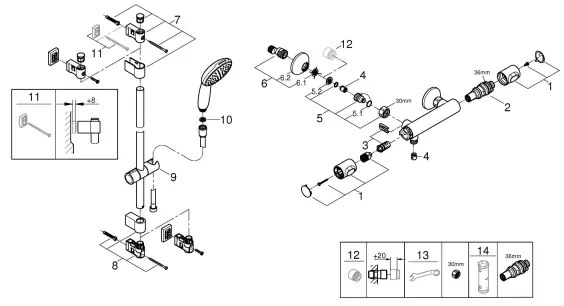 GROHE 34800001 - Miscelatore termostatico per doccia PRECISION FLOW 600 mm cromato
