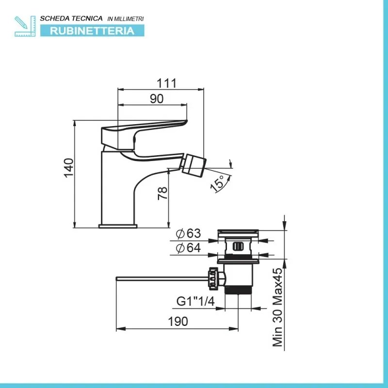 Set miscelatori lavabo bidet e doccia incasso cromati Artis Punta+ piletta inclusa
