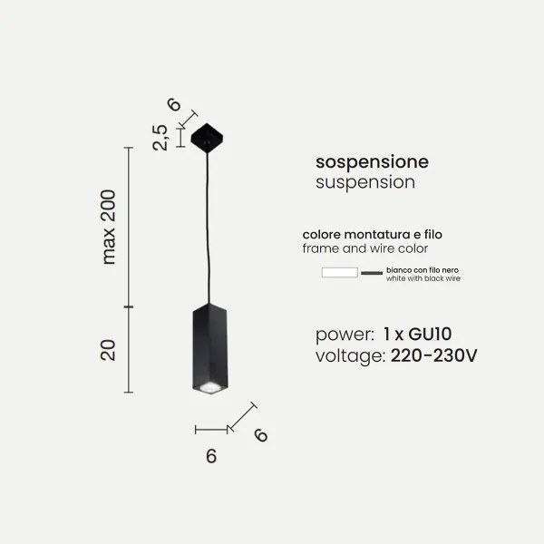 Lampada sospesa 1 luce GU10 - moderna 6 cm ALOA Bianco piccolo