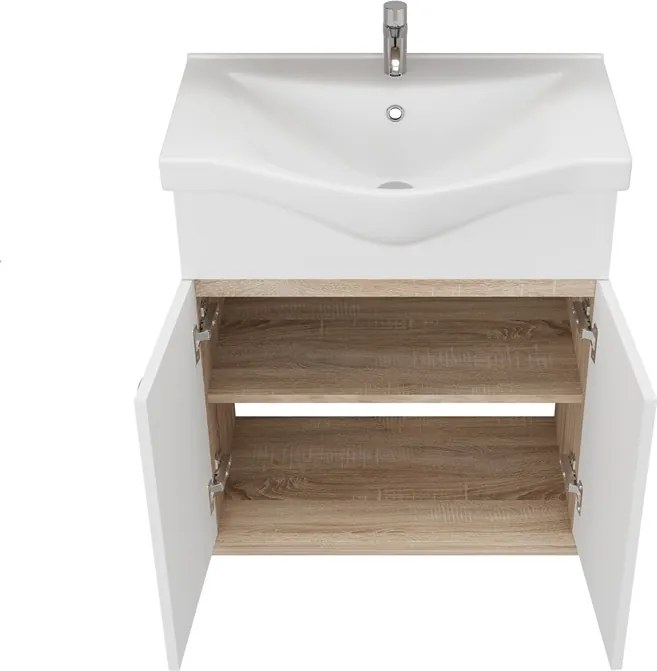 Mobile bagno a terra o sospeso 55 cm bicolore bianco e legno chiaro | LAC-ESTIA-55 - KAMALU