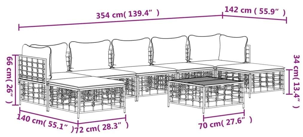 Set Divani da Giardino 8 pz con Cuscini Antracite in Polyrattan