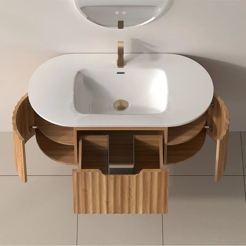 Mobile bagno curvo 100 cm cannettato con lavabo integrato | KAM-NORTH-P100 - KAMALU