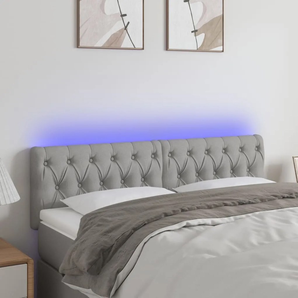 Testiera A Led Grigio Chiaro 160x7x78/88 Cm İn Tessuto /