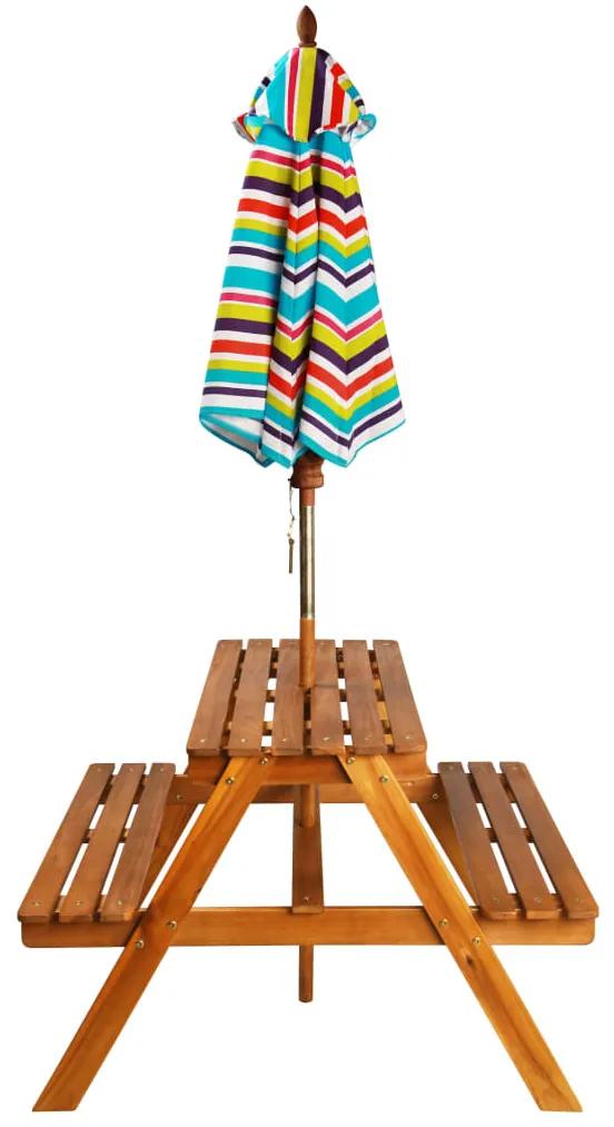 Tavolo picnic per bambini con ombrellone 79x90x60cm in acacia