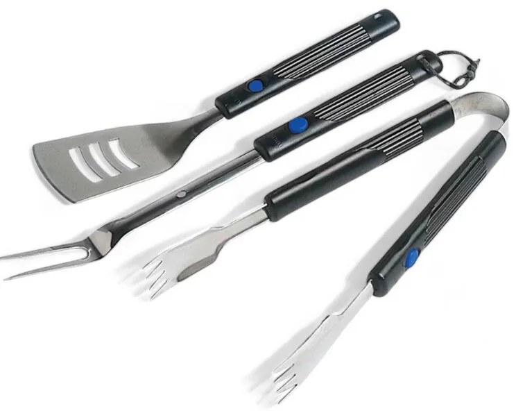 Set utensili barbecue tre pezzi con manici allungabili bachelite include spatola pinza e forchettone resistenti al calore