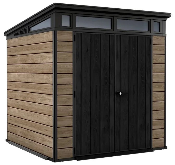 Casetta da giardino KETER Ashwood Pent 7x7 in polipropilene legno con porta doppio battente, superficie interna 4 m² e spessore parete 20 mm