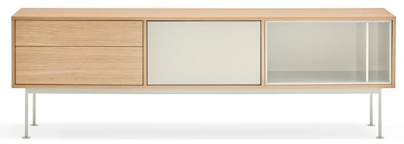 Cassettiera TV bianco crema con impiallacciatura in rovere Yoko - Teulat