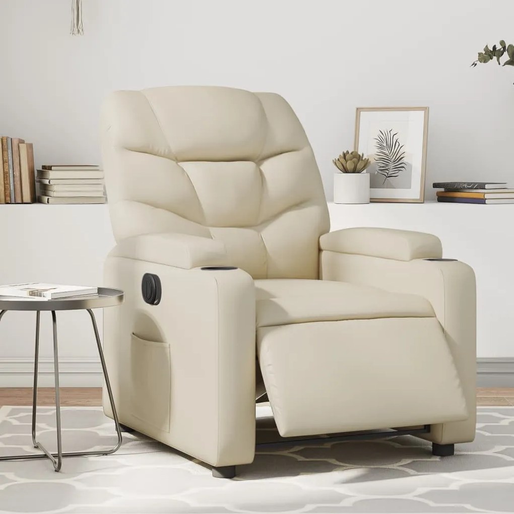 Poltrona Reclinabile Elettrica Crema İn Similpelle /