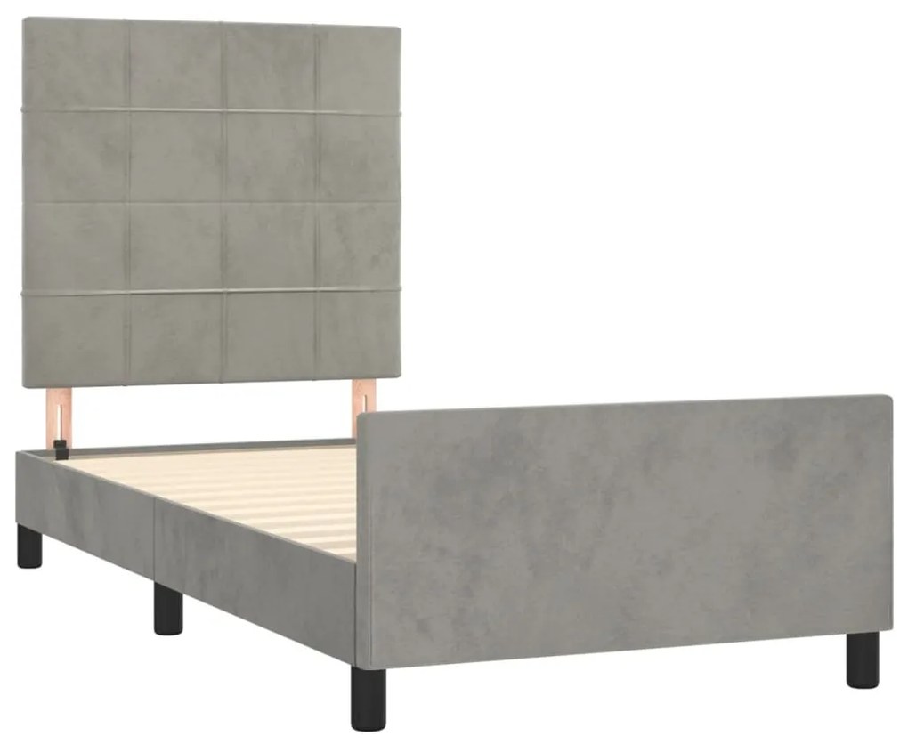 Giroletto con testiera grigio chiaro 90x200 cm in velluto