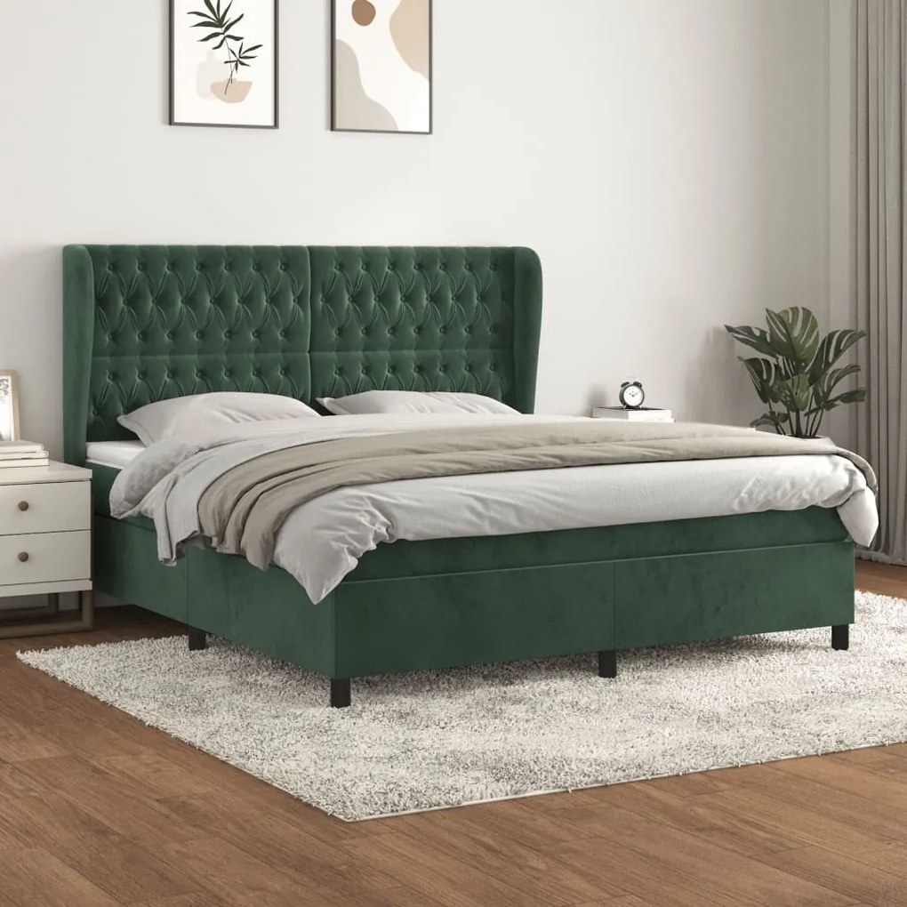 Giroletto A Molle Con Materasso Verde Scuro 160x200 Cm Velluto /