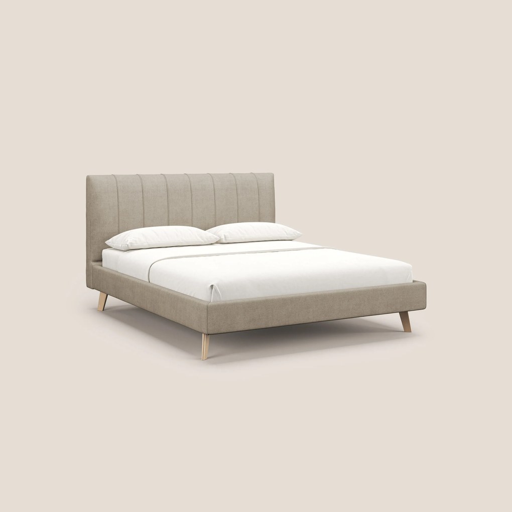 Selene letto imbottito con piedini naturali sfoderabile in tessuto impermeabile T02 beige