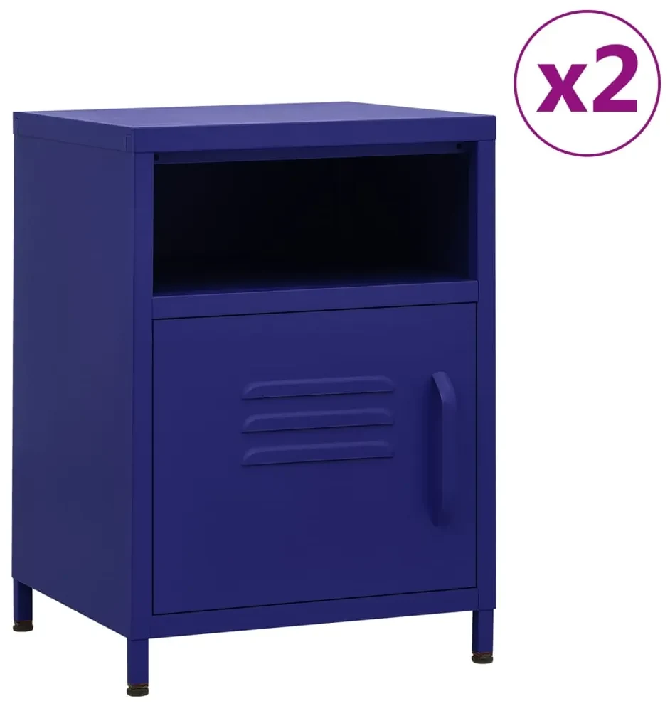 Comodini 2 pz blu marino 35x35x51 cm in acciaio