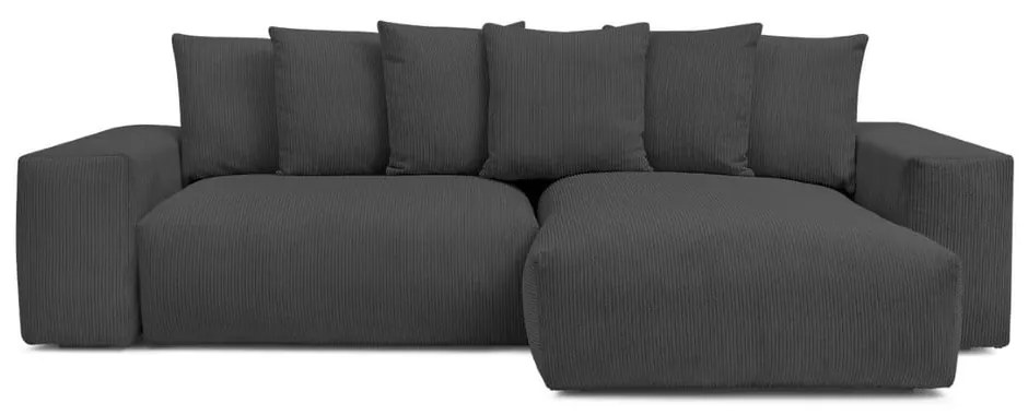 Divano angolare grigio scuro allungabile e con contenitore rivestito in velluto a coste Voltaire – Bobochic Paris