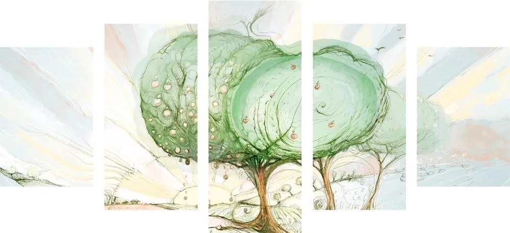 Quadri 5 pezzi – Alberi su campo pastello