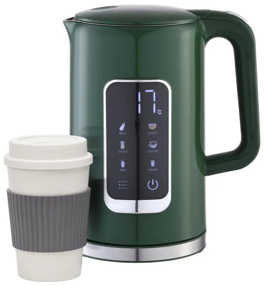 Bollitore con display LCD 1,7 l 2200W/230V verde + tazza da viaggio 450 ml