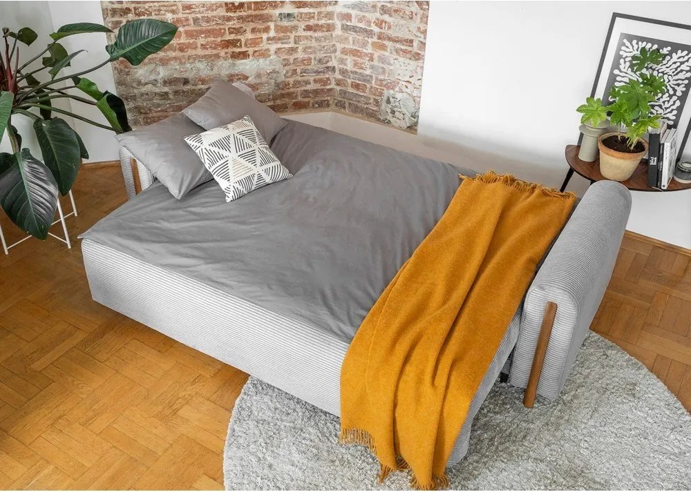 Divano grigio chiaro allungabile/con contenitore e rivestimento in velluto a coste 244 cm Arcadova – ELTAP