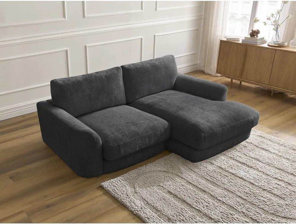 Divano angolare nero (con penisola a destra/con chaise lounge) con rivestimento in ciniglia Leonore – Bobochic Paris