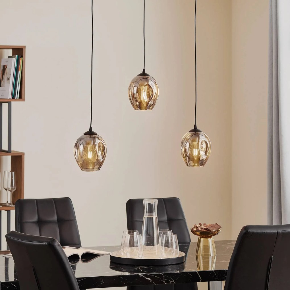 EMIBIG LIGHTING Lampada a sospensione Starla diritta a 3 luci in vetro grafite