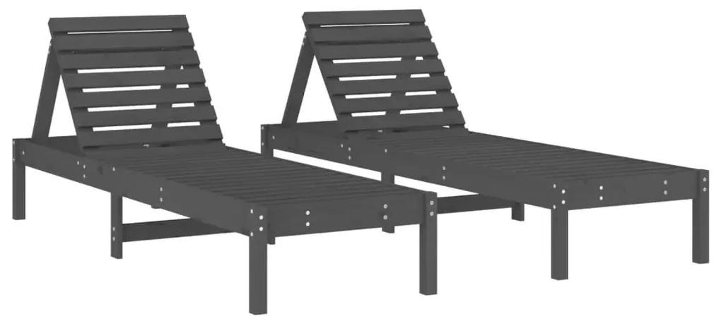 Lettini prendisole 2pz grigi 199,5x60x74 cm legno massello pino