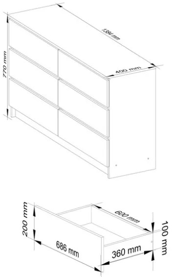 Cassettiera Credenza 140x40x77 Cm 6 Cassetti Artika Bianco Opaco