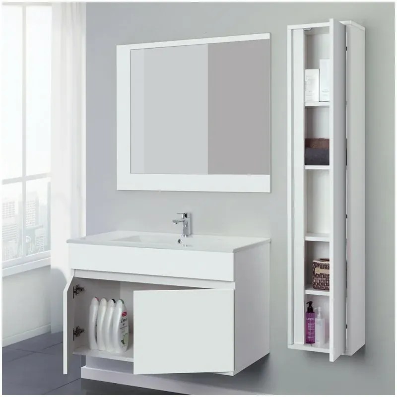Composizione Bagno Sospesa 90 cm in Legno Bianco con 2 ante