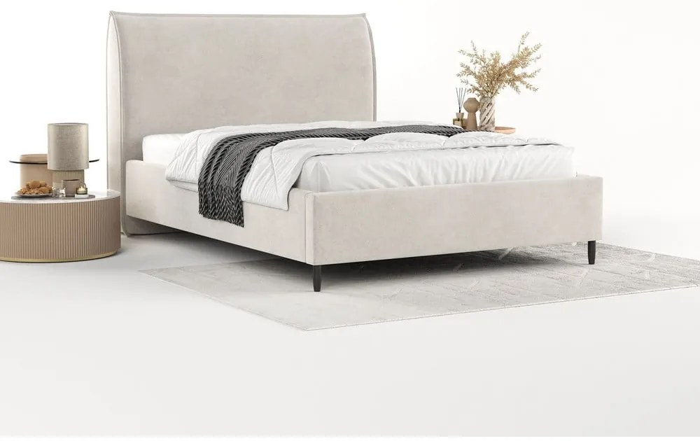 Letto matrimoniale imbottito crema con spazio contenitivo e rete 160x200 cm Shell - Maison de Rêve