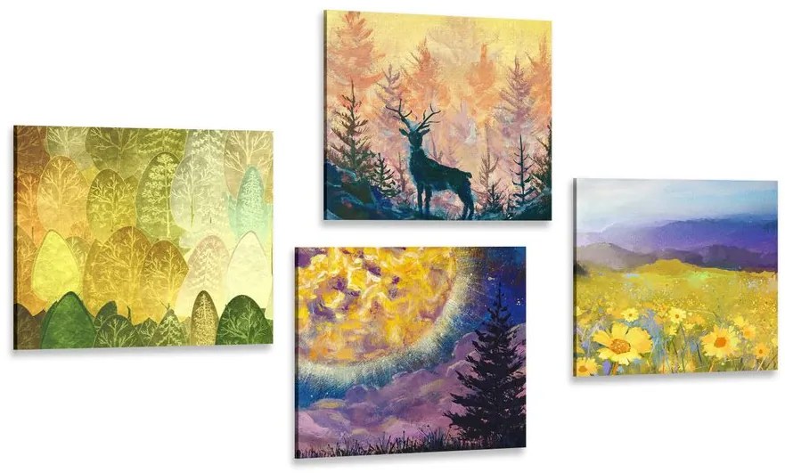 Set di quadri – Storia di un cervo in imitazione di pittura a olio