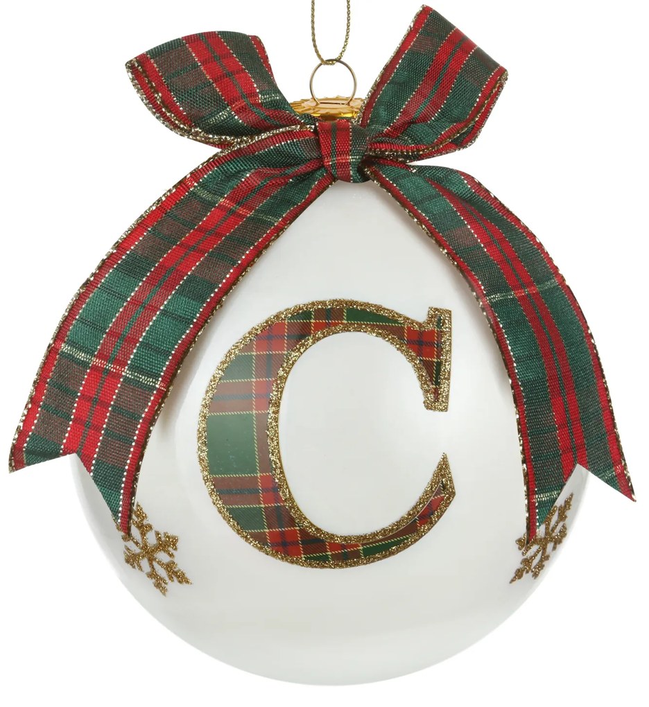 Pallina Natale lettera C tartan vetro 10 cm