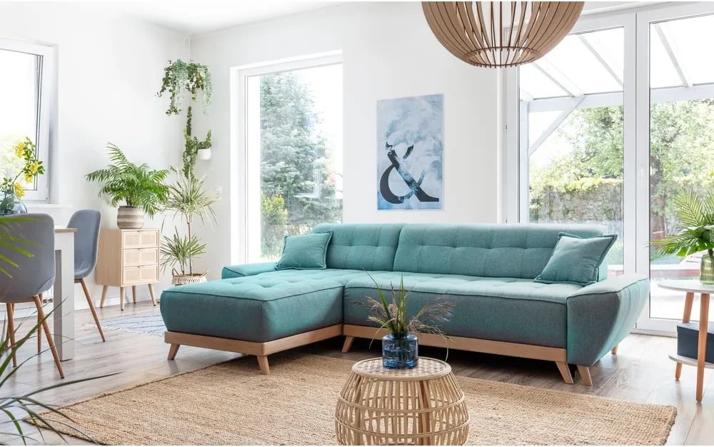 Divano letto angolare turchese (variabile) Dazzling Daisy - Miuform